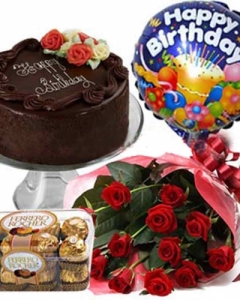 Birthday Cake , 12 roses , ferrero & ballon